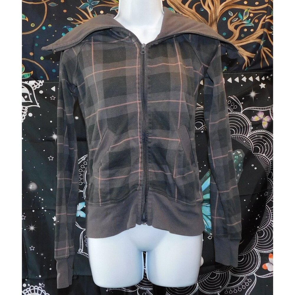 Urban Behaviour Pink And Grey Plaid Zip Up Sweater